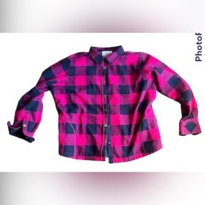 Orivs Navy pink buffalo print button up